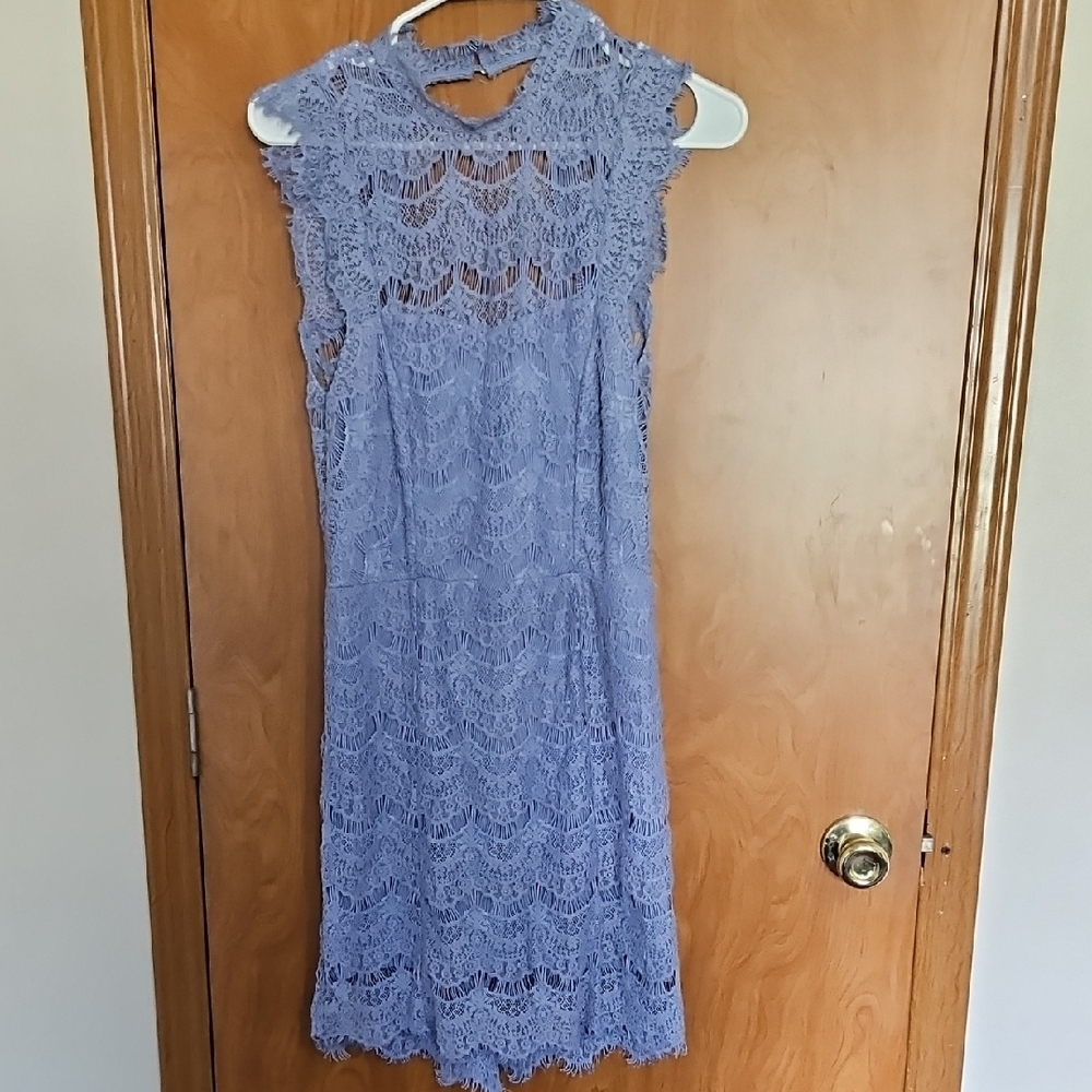 Free People Scalloped Lace Midi Dress - Periwinkle